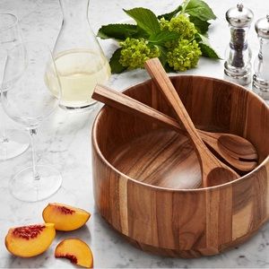 NIB Member's Mark Acacia Wood Salad Bowl with Servers